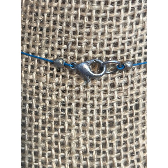 Millefiori Glass Bead Necklace Collar Blue Line Lobster Clasp Silver Tone 17" - Picture 4 of 4